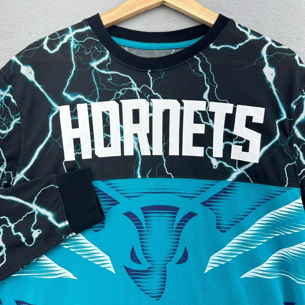 NBA Hornets Long Sleeve AOP Lightning‎ Teal Black Mens Large Sportswear Street